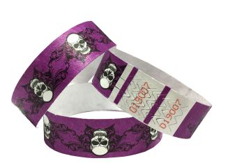 Tyvek® Wristbands - Halloween - Skulls - Purple