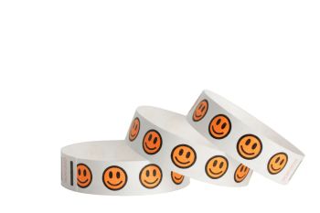 Tyvek® Wristbands - Smiley Faces - Day Glo Orange
