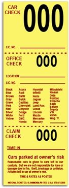 Valet Parking Tickets - Canary - 1,000 Count