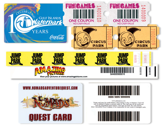 A picture of tickets and cards for Family Entertainment Centers